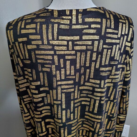 LuLaRoe Elegant Sarah Cardigan Womens Size Medium Duster Black Gold Shimmer - Picture 5 of 13